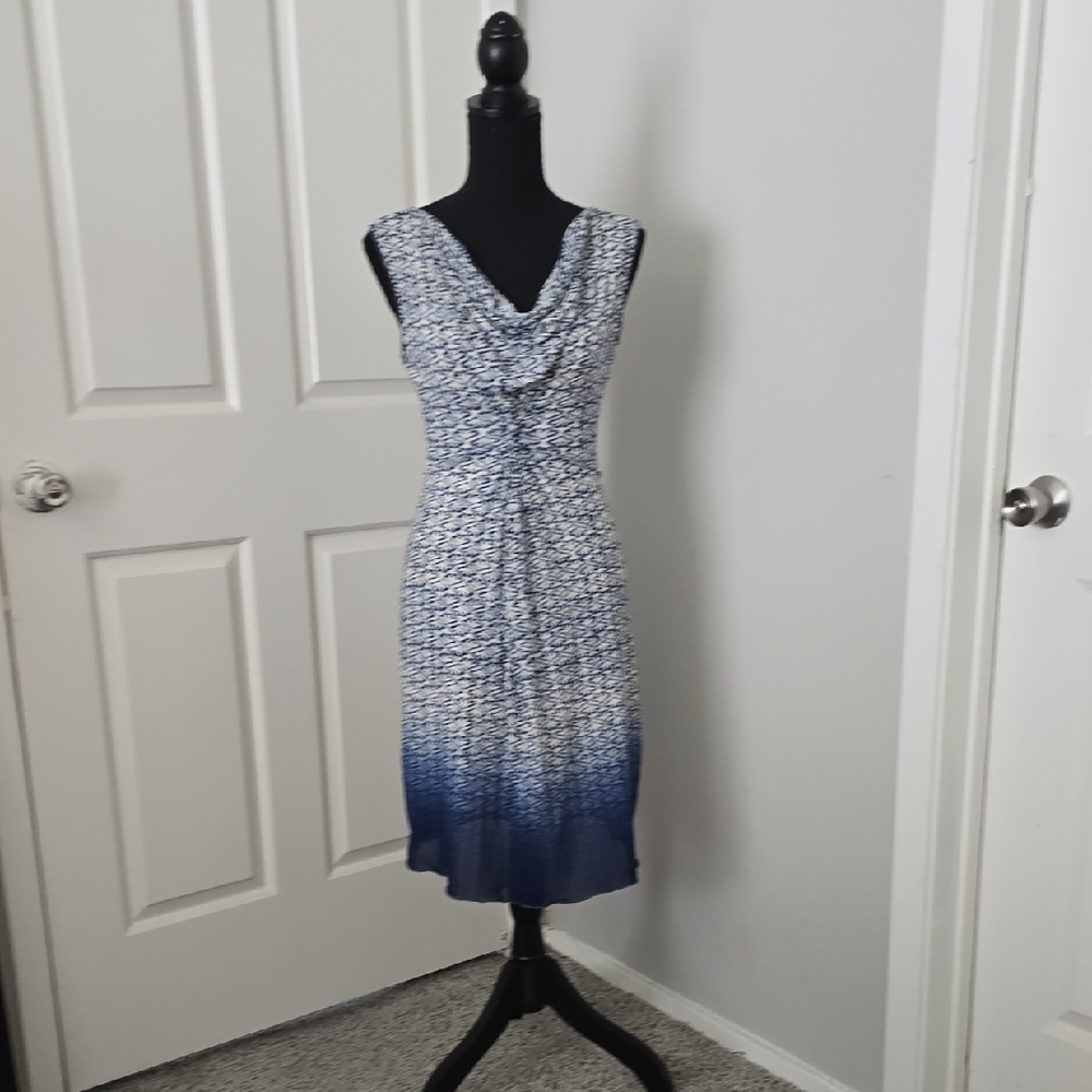 Max Studio Navy and White Midi Dress